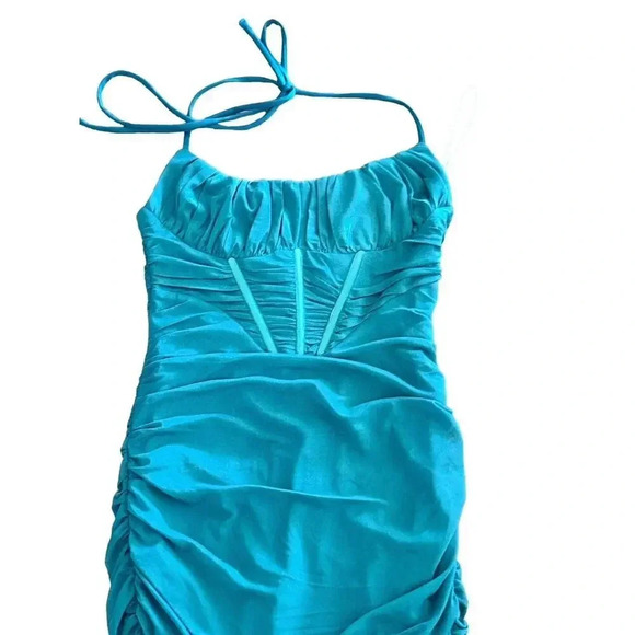 NWT Hello Molly Turquoise Bodycon Satin Maxi Dress Size 2 - Picture 2 of 7